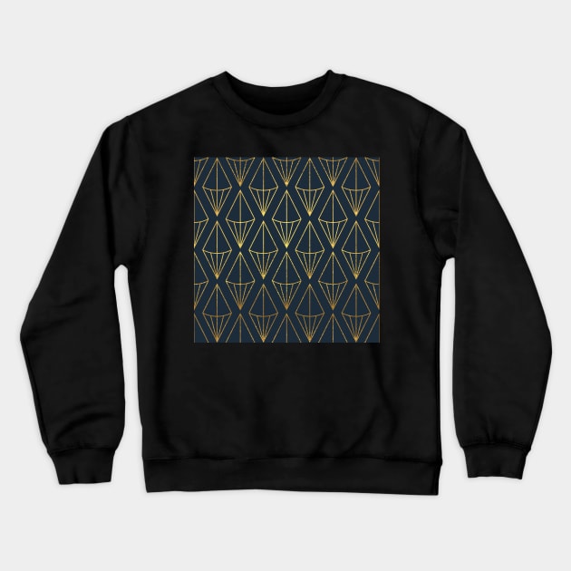 Gold & Navy Art Deco Pattern Crewneck Sweatshirt by Blue-Banana